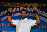 Resul Pukootty is ecstatic as he displays his Oscar and Bafta awards after recieving an award from Amitabh Bachchan for his contribution to sound industry.
