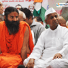 Baba Ramdev and Anna Hazares one day fast at Sansad Marg Delhi