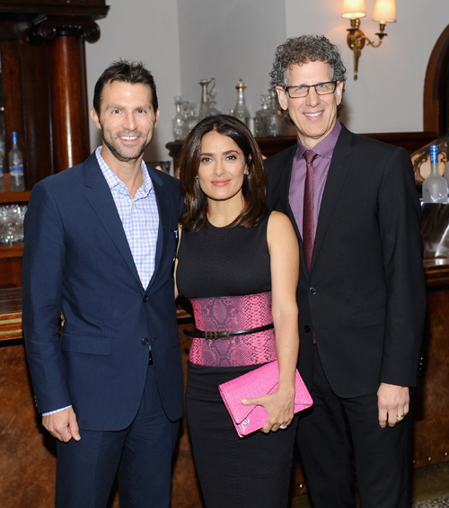 Executive Vice President, Narrative Production at Participant Media Jonathan King, actress Salma Hayek and CEO, Participant Media Jim Berk at the Kahlil Gibrans 'The Prophet' premiere party hosted by GREY GOOSE vodka and Soho House Toronto.